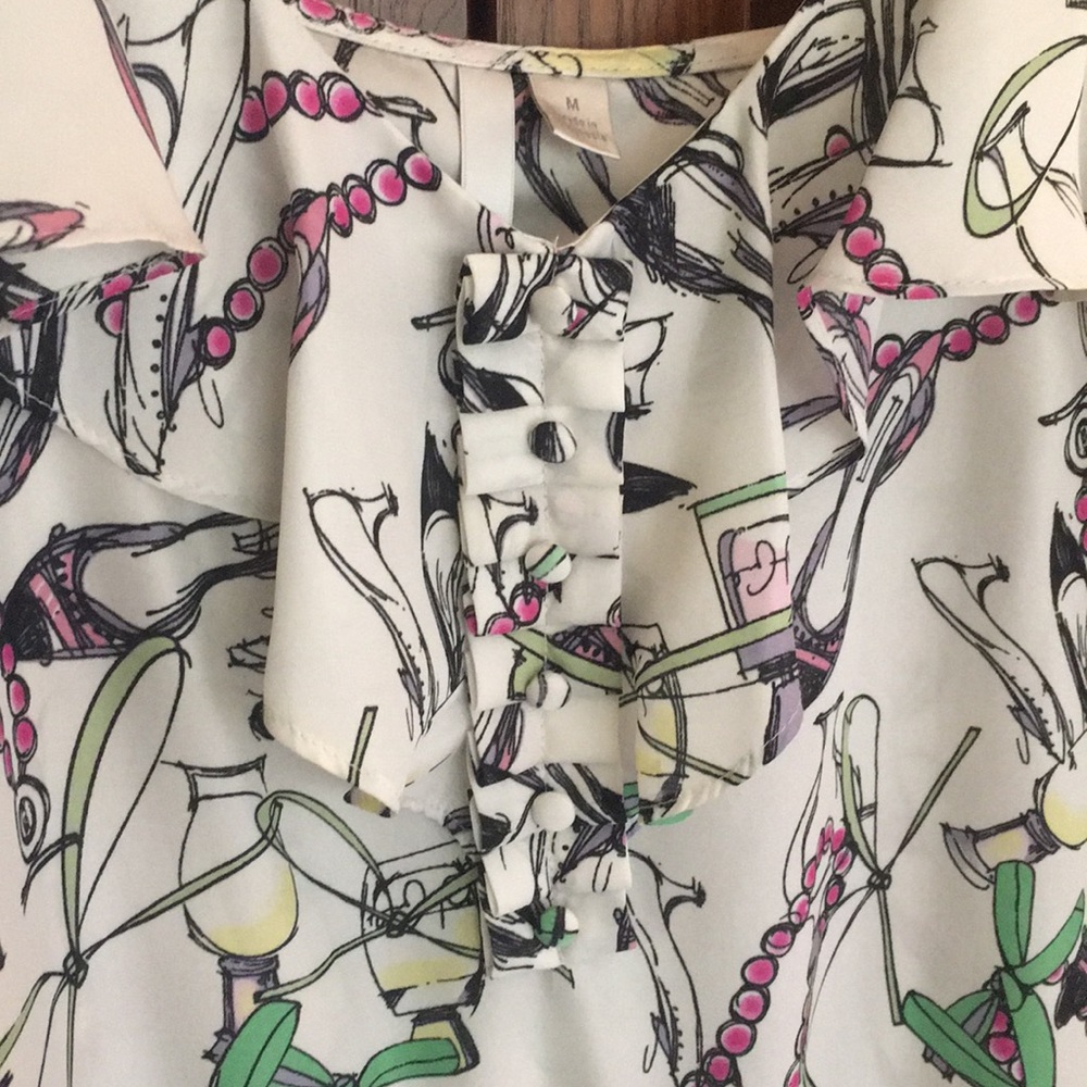 ❤️Ultra fem print ruffles pearls shoes cami tank - Picture 2 of 16